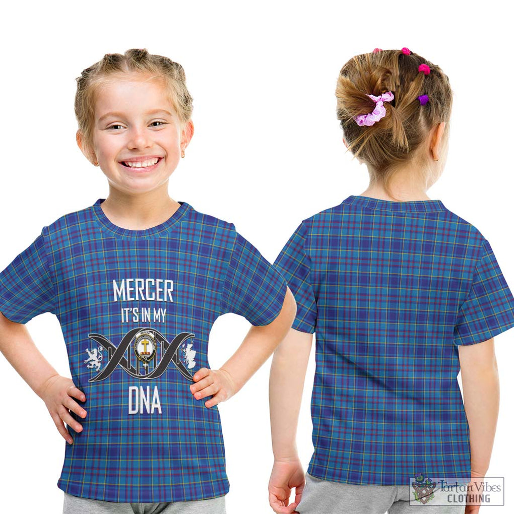 Mercer Tartan Kid T-Shirt with Family Crest DNA In Me Style - Tartanvibesclothing Shop