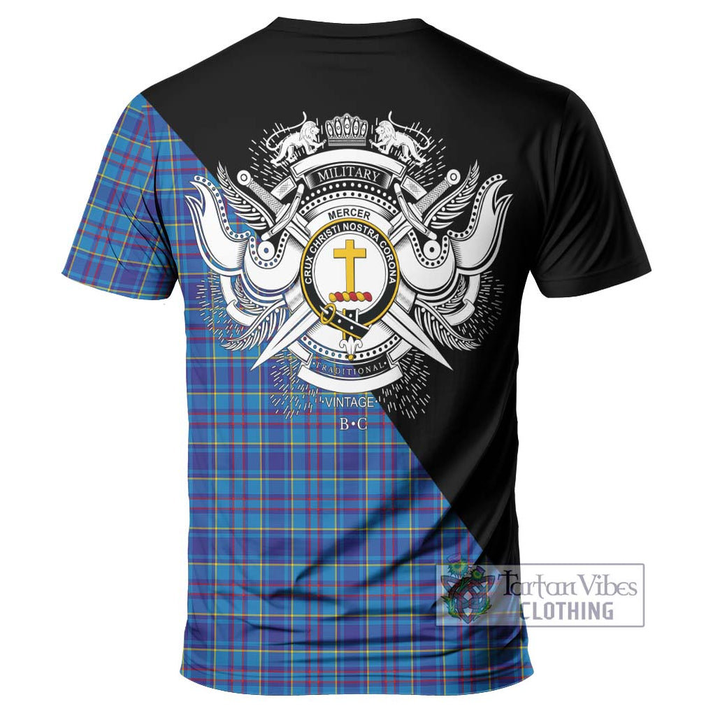 Mercer Tartan T-Shirt with Family Crest and Military Logo Style - Tartanvibesclothing Shop