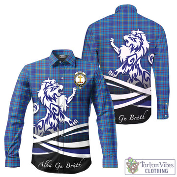 Mercer Modern Tartan Long Sleeve Button Up Shirt with Alba Gu Brath Regal Lion Emblem