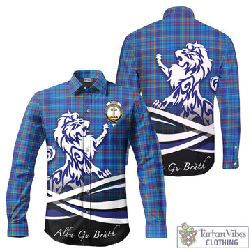 Mercer Tartan Long Sleeve Button Up Shirt with Alba Gu Brath Regal Lion Emblem