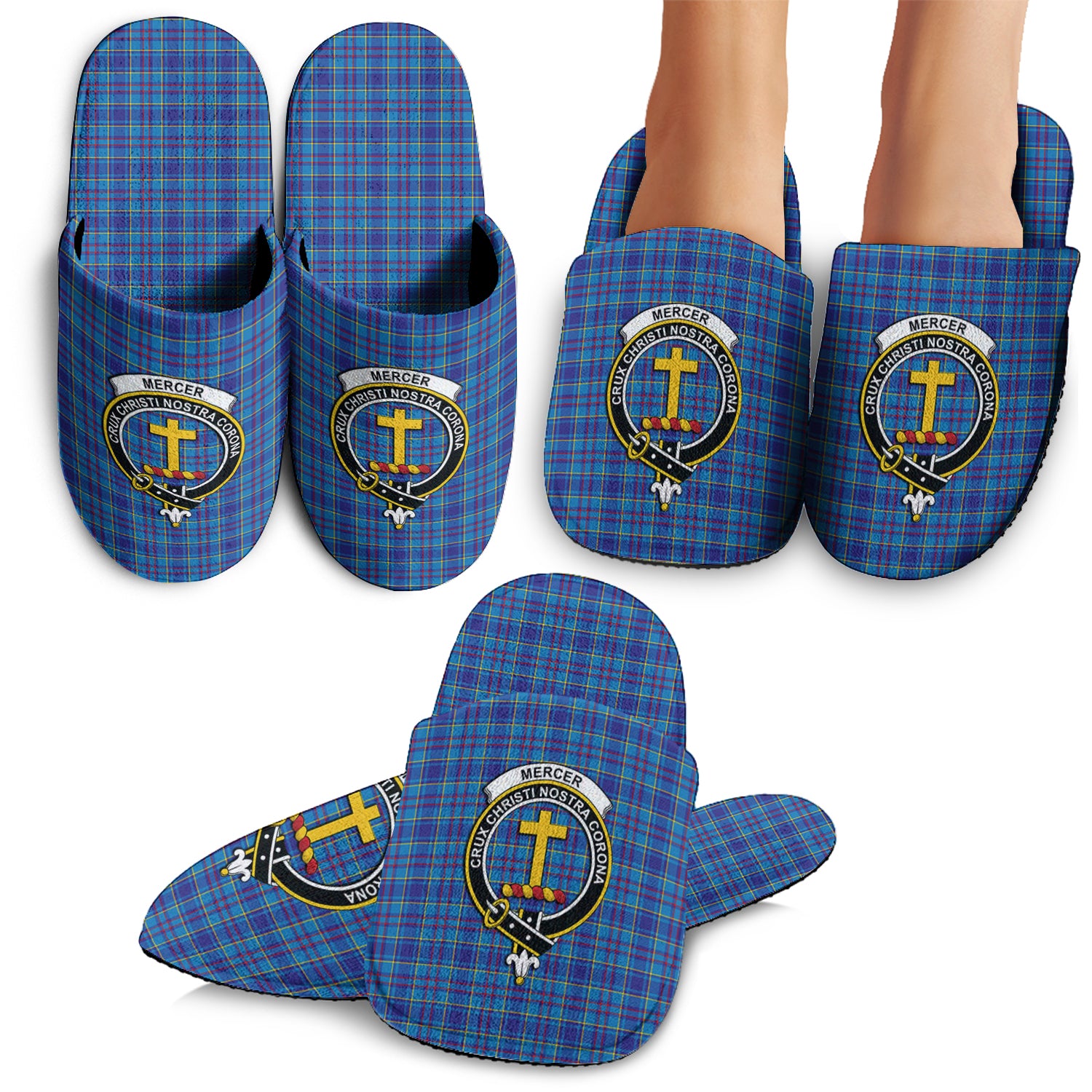 Mercer Modern Tartan Home Slippers with Family Crest - Tartanvibesclothing Shop
