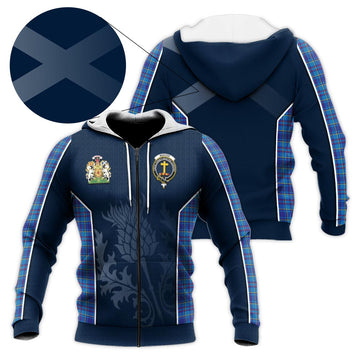 Mercer Modern Tartan Knitted Hoodie with Family Crest and Scottish Thistle Vibes Sport Style