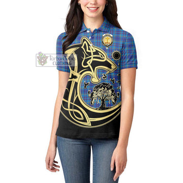 Mercer Tartan Women's Polo Shirt with Family Crest Celtic Wolf Style - Tartanvibesclothing Shop