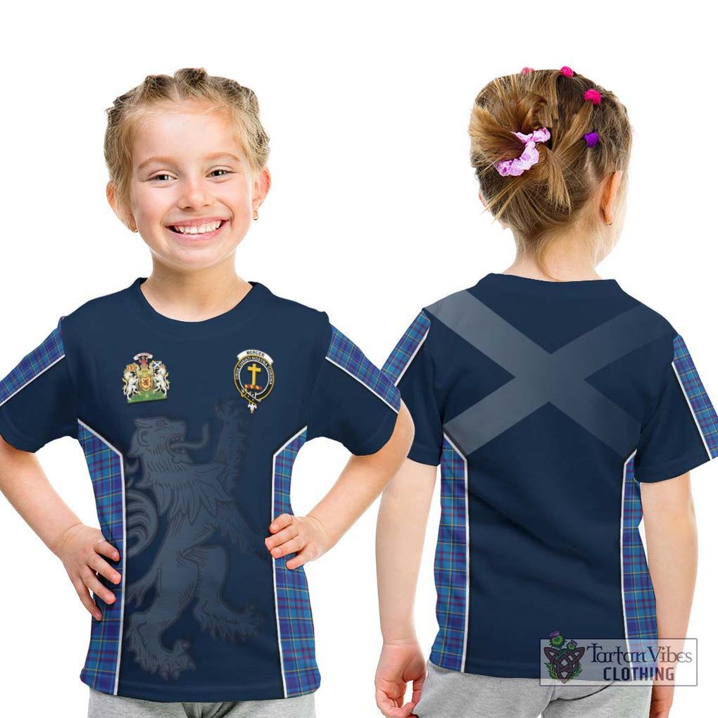 Mercer Tartan Kid T-Shirt with Family Crest and Lion Rampant Vibes Sport Style - Tartan Vibes Clothing