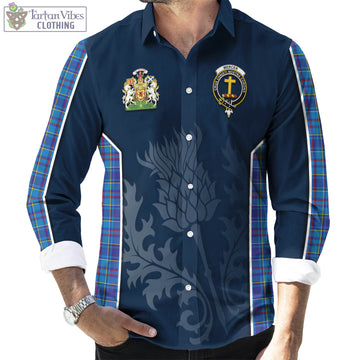 Mercer Modern Tartan Long Sleeve Button Up Shirt with Family Crest and Scottish Thistle Vibes Sport Style