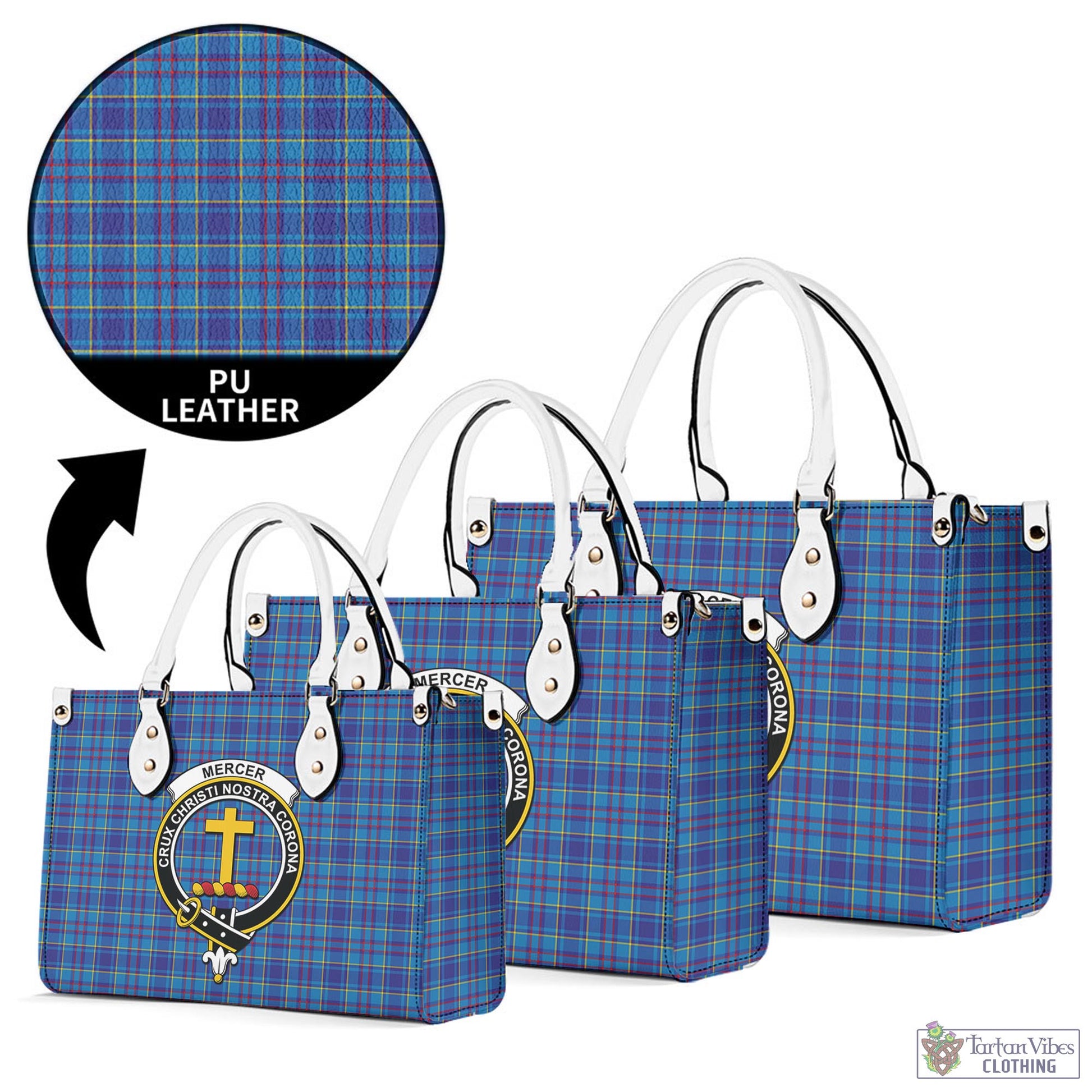 Tartan Vibes Clothing Mercer Modern Tartan Luxury Leather Handbags with Family Crest