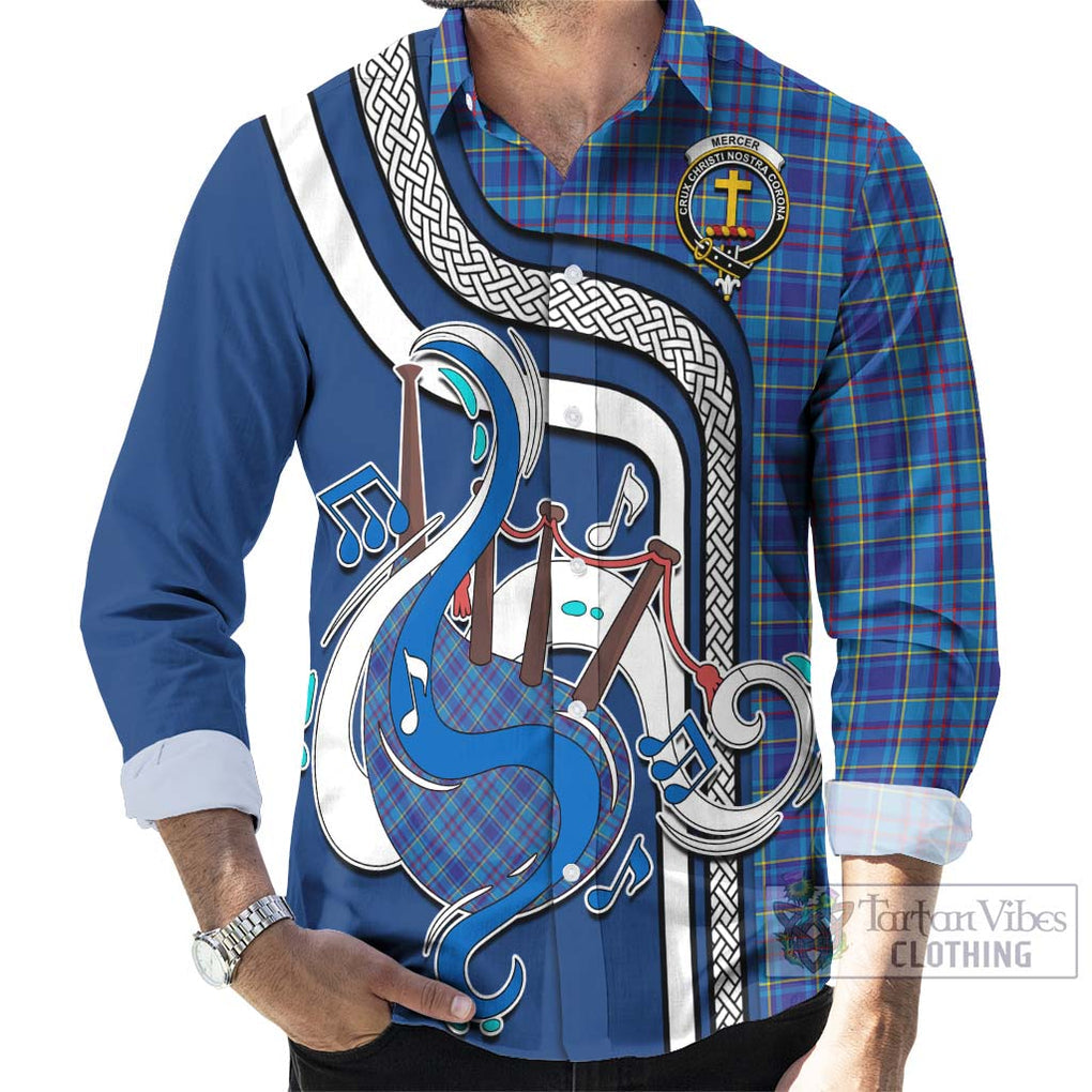 Mercer Tartan Long Sleeve Button Shirt with Epic Bagpipe Style - Tartanvibesclothing Shop