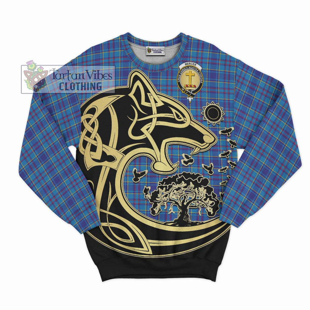 Mercer Tartan Sweatshirt with Family Crest Celtic Wolf Style - Tartan Vibes Clothing