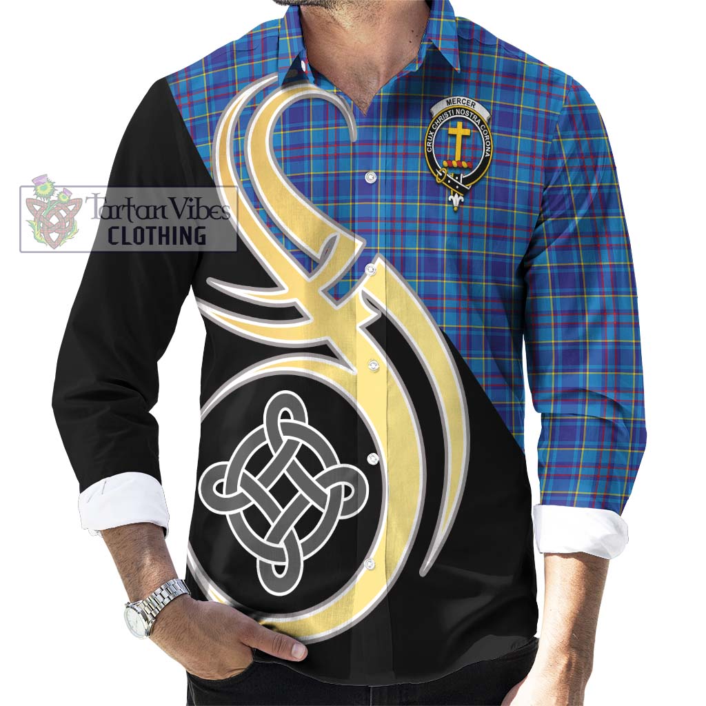 Mercer Tartan Long Sleeve Button Shirt with Family Crest and Celtic Symbol Style - Tartan Vibes Clothing