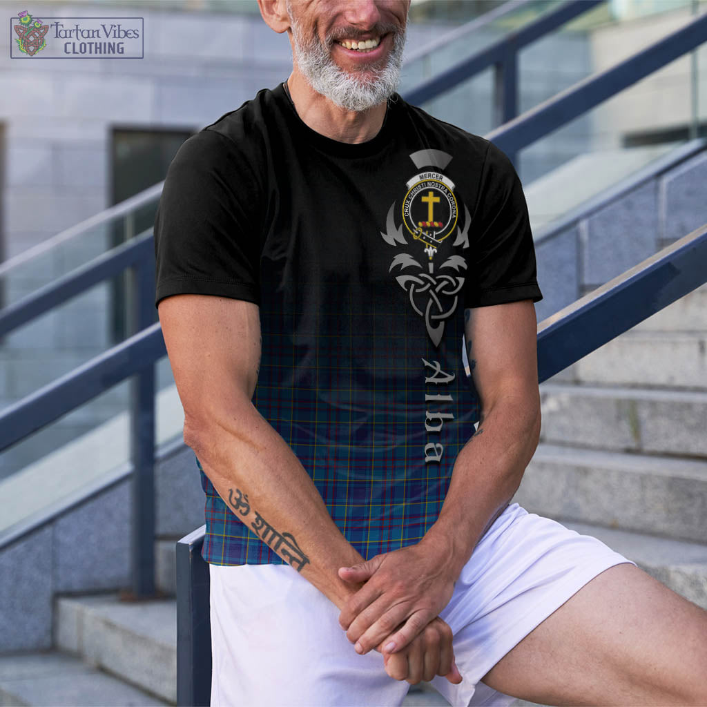 Tartan Vibes Clothing Mercer Modern Tartan T-Shirt Featuring Alba Gu Brath Family Crest Celtic Inspired