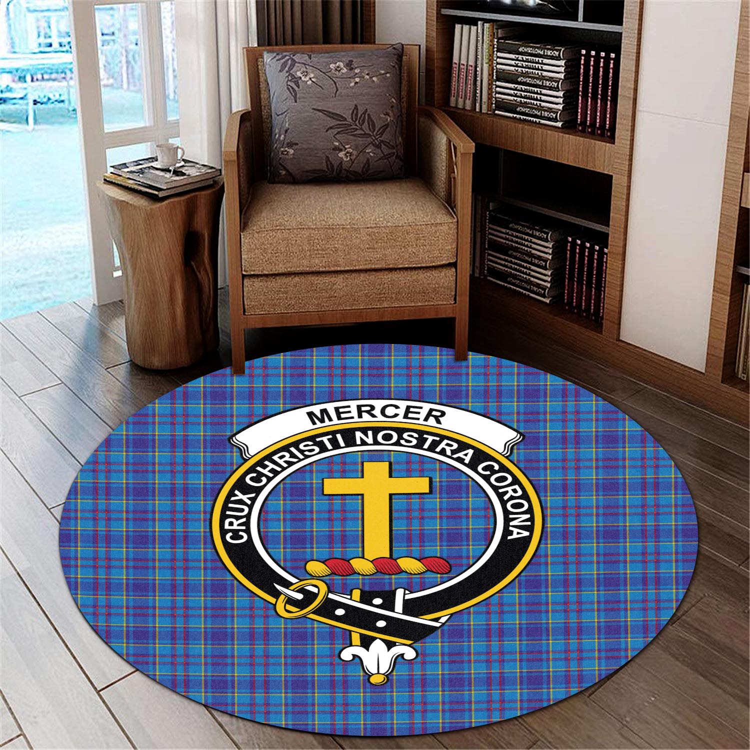 mercer-modern-tartan-round-rug-with-family-crest