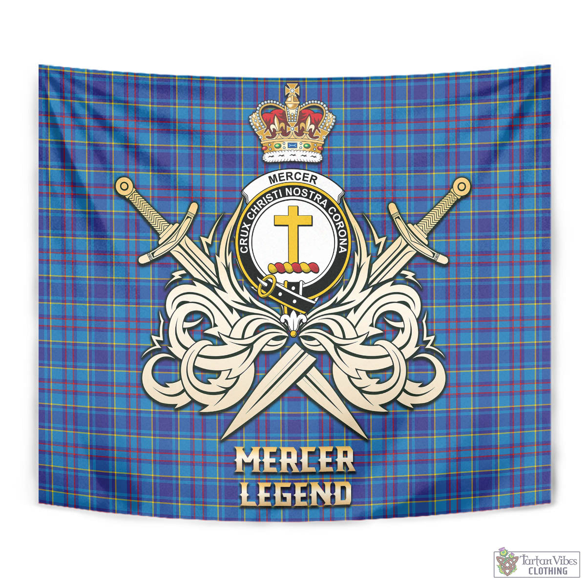 Tartan Vibes Clothing Mercer Modern Tartan Tapestry with Clan Crest and the Golden Sword of Courageous Legacy