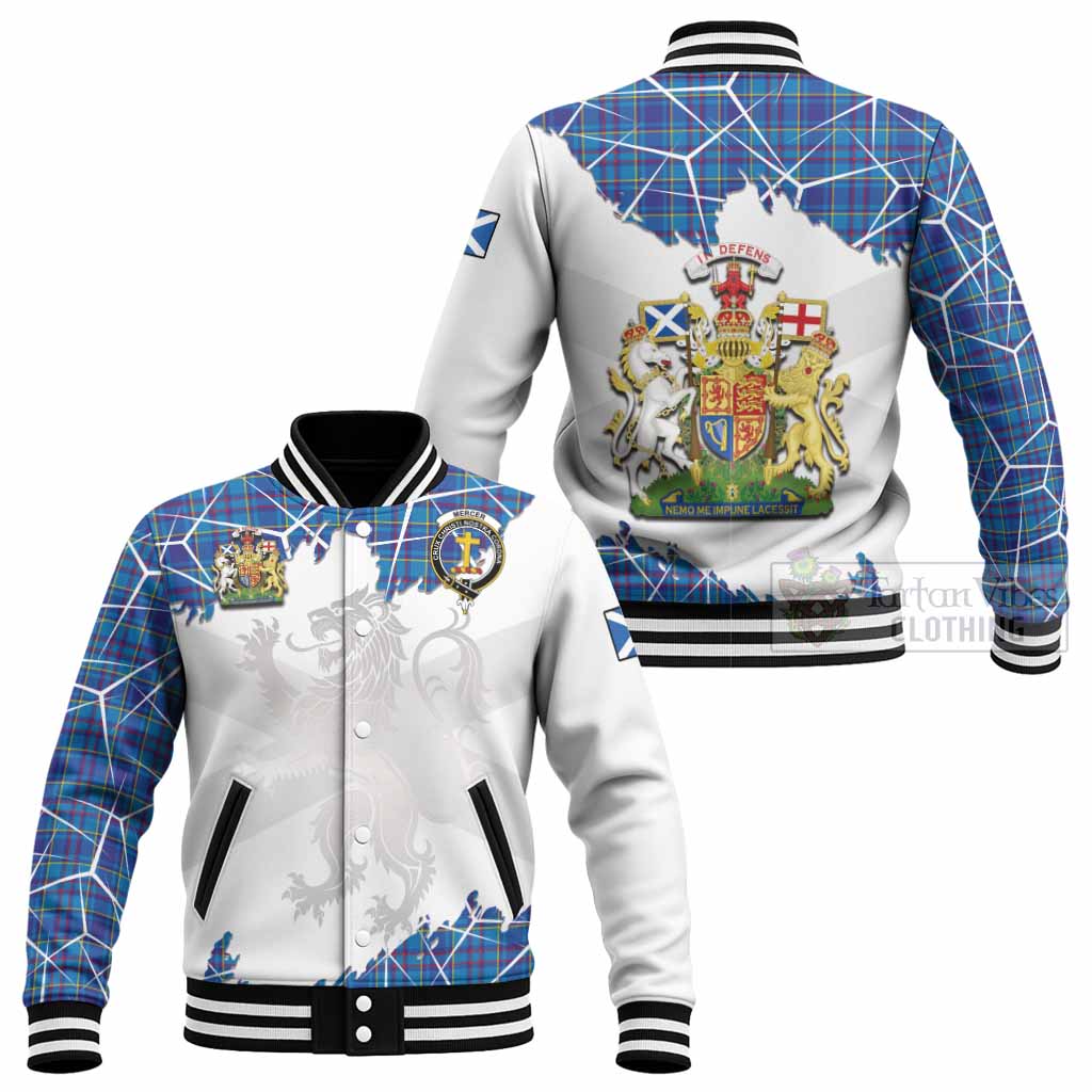 Mercer Tartan Baseball Jacket with Family Crest and Lion Rampant Grunge Style