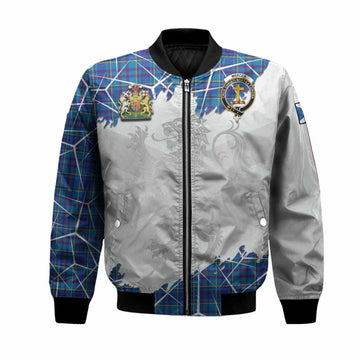 Mercer Tartan Bomber Jacket with Family Crest and Lion Rampant Grunge Style