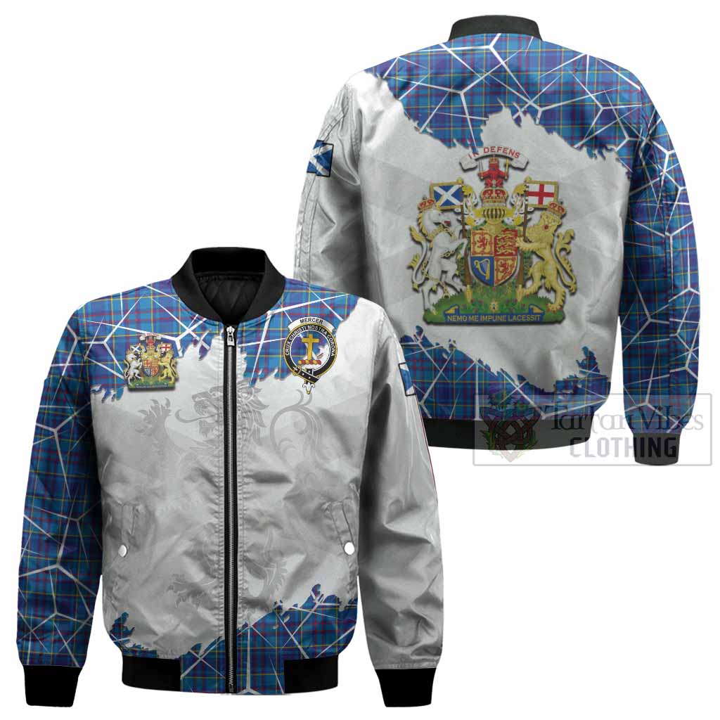 Mercer Tartan Bomber Jacket with Family Crest and Lion Rampant Grunge Style
