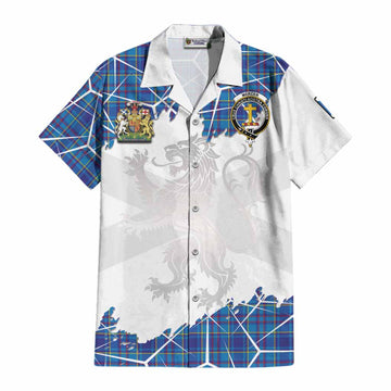 Mercer Tartan Cotton Hawaiian Shirt with Family Crest and Lion Rampant Grunge Style
