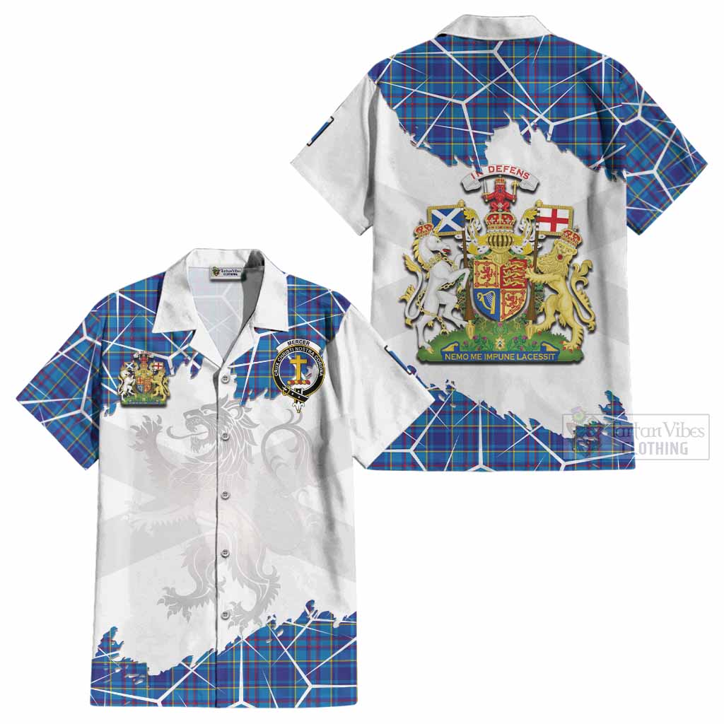 Mercer Tartan Cotton Hawaiian Shirt with Family Crest and Lion Rampant Grunge Style