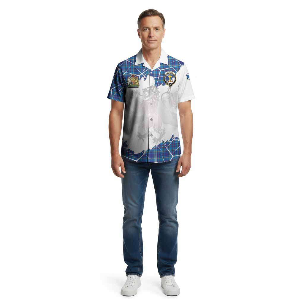 Mercer Tartan Cotton Hawaiian Shirt with Family Crest and Lion Rampant Grunge Style
