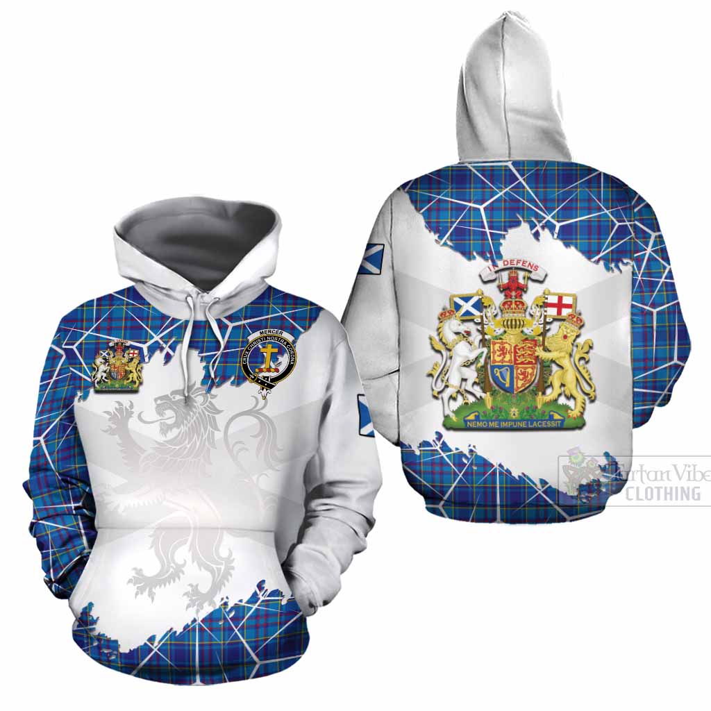 Mercer Tartan Cotton Hoodie with Family Crest and Lion Rampant Grunge Style