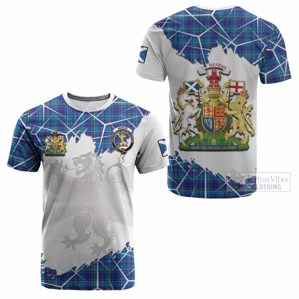 Mercer Tartan Cotton T-shirt with Family Crest and Lion Rampant Grunge Style