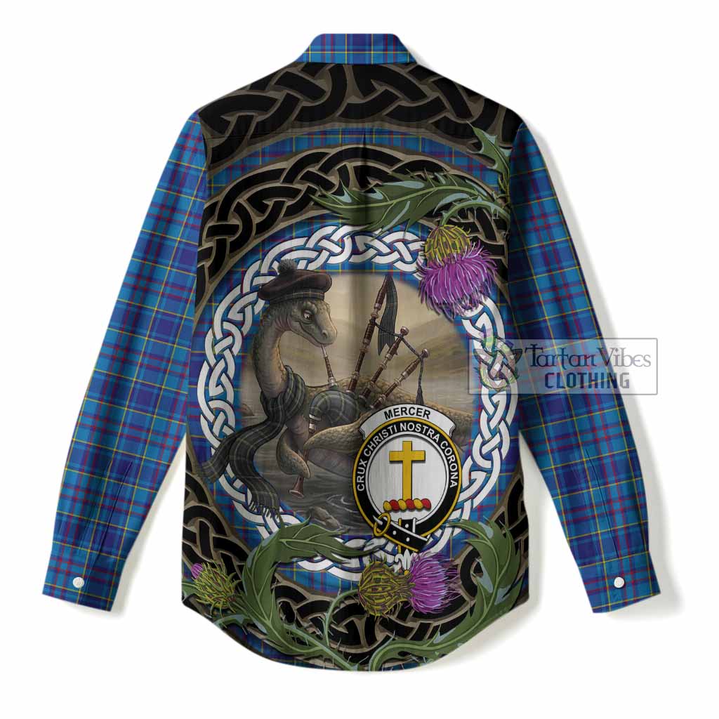 Mercer Tartan Crest Bagpipe Nessie Women Casual Shirt Scottish Loch Ness Monster Celtic Thistle