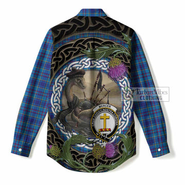 Mercer Tartan Crest Bagpipe Nessie Women Casual Shirt Scottish Loch Ness Monster Celtic Thistle