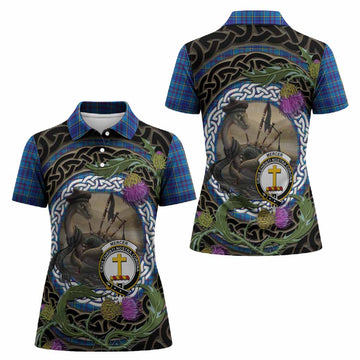 Mercer Tartan Crest Bagpipe Nessie Women Polo Shirt Scottish Loch Ness Monster Celtic Thistle