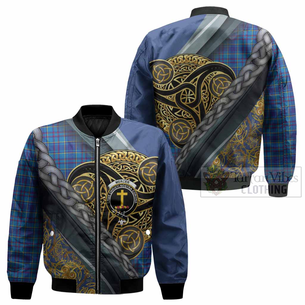 Mercer Tartan Crest Bomber Jacket Scottish Triskele Celtic