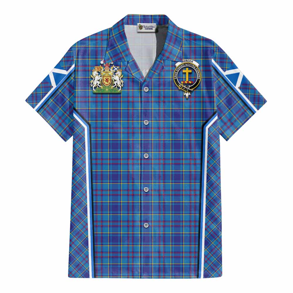 Mercer Tartan Crest Cotton Hawaiian Shirt Scotland Coat of Arm Flag Style - Tartan Vibes Clothing