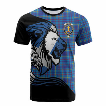 Mercer Tartan Crest Cotton T-shirt Scottish Golden Lions Wave Flow