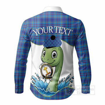 Mercer Tartan Crest Cute Nessie Long Sleeve Button Shirts Scottish Loch Ness Monster