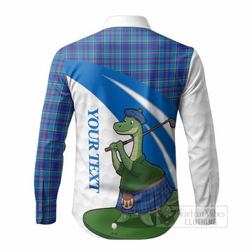 Mercer Tartan Crest Golf Nessie Long Sleeve Button Shirts Loch Ness Monster Sporty Style