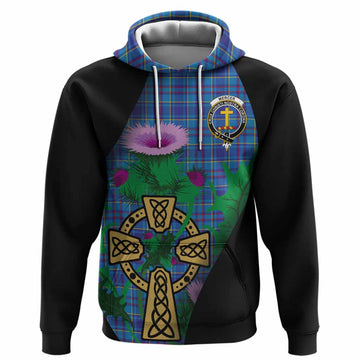 Mercer Tartan Crest Hoodie Celtic Cross Thistle Flowers