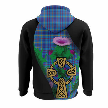 Mercer Tartan Crest Hoodie Celtic Cross Thistle Flowers