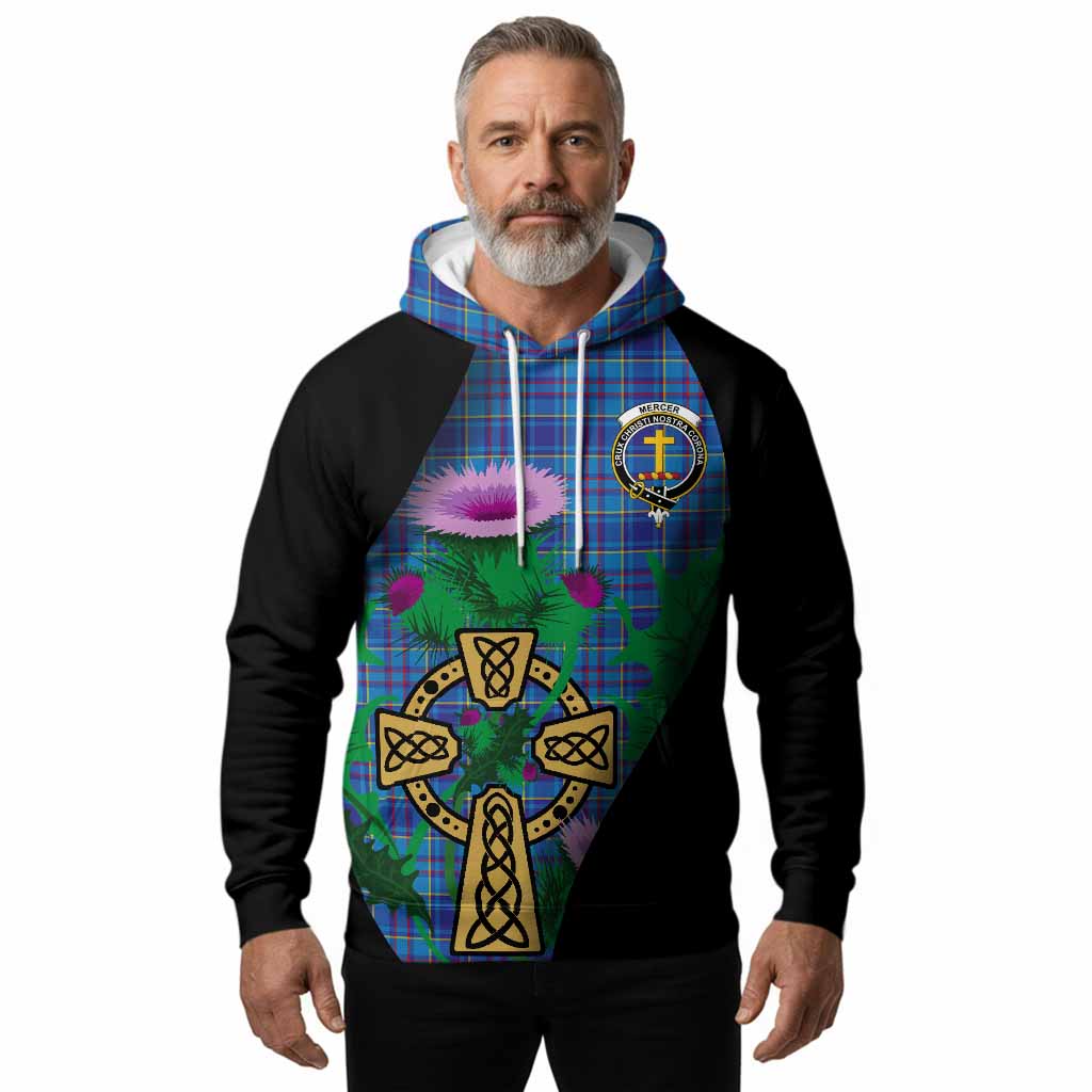 Mercer Tartan Crest Hoodie Celtic Cross Thistle Flowers