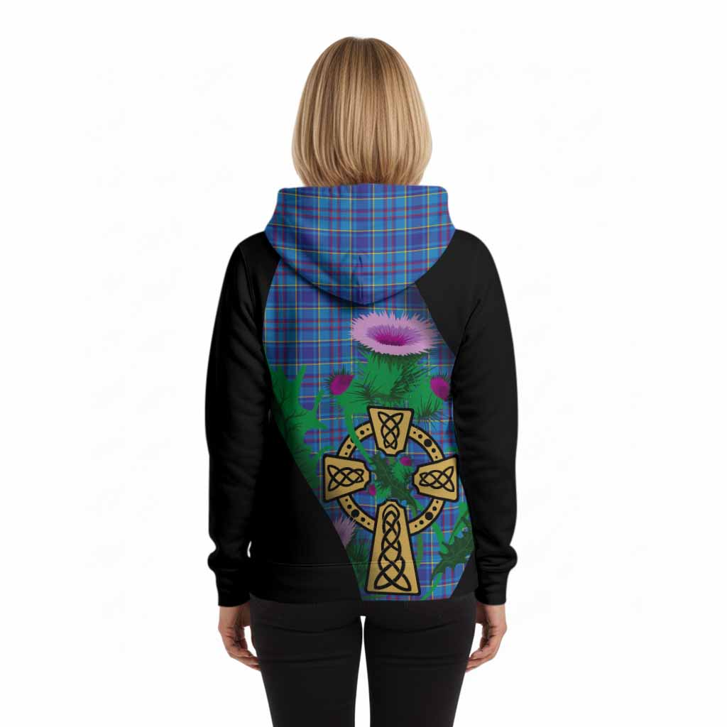 Mercer Tartan Crest Hoodie Celtic Cross Thistle Flowers