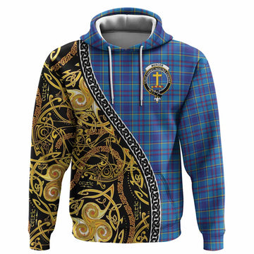 Mercer Tartan Crest Hoodie Celtic Knot and Triple Trickle Spiral Symbols
