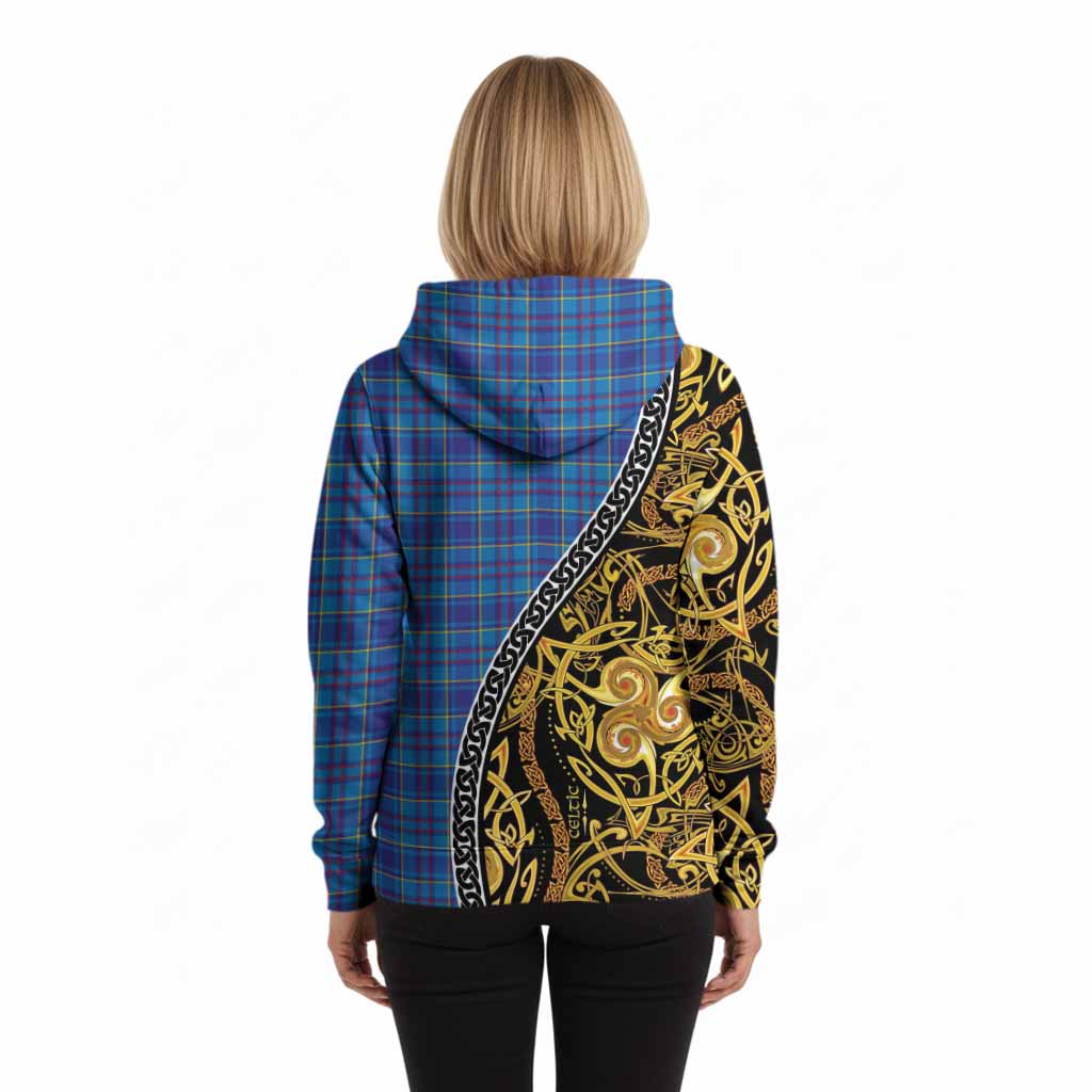 Mercer Tartan Crest Hoodie Celtic Knot and Triple Trickle Spiral Symbols