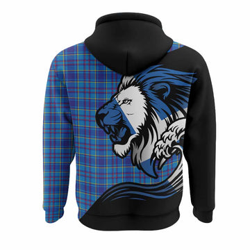Mercer Tartan Crest Hoodie Scottish Golden Lions Wave Flow