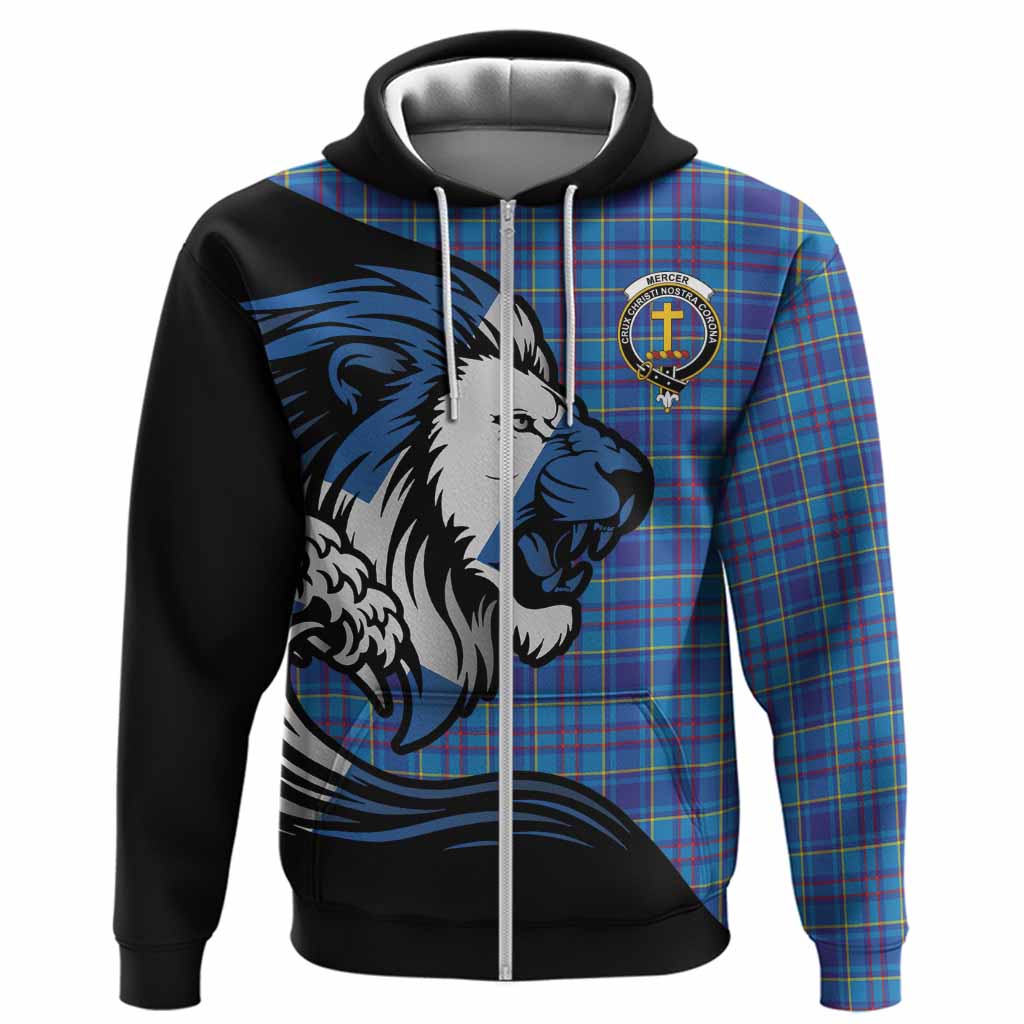 Mercer Tartan Crest Hoodie Scottish Golden Lions Wave Flow