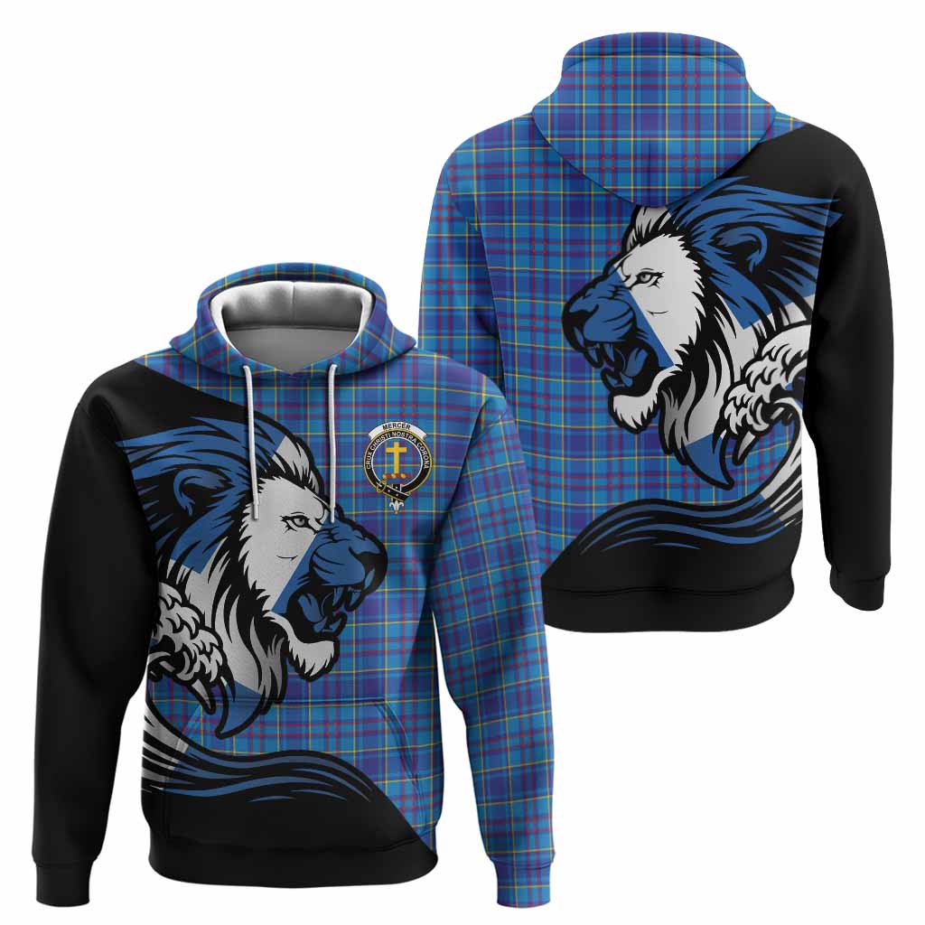 Mercer Tartan Crest Hoodie Scottish Golden Lions Wave Flow