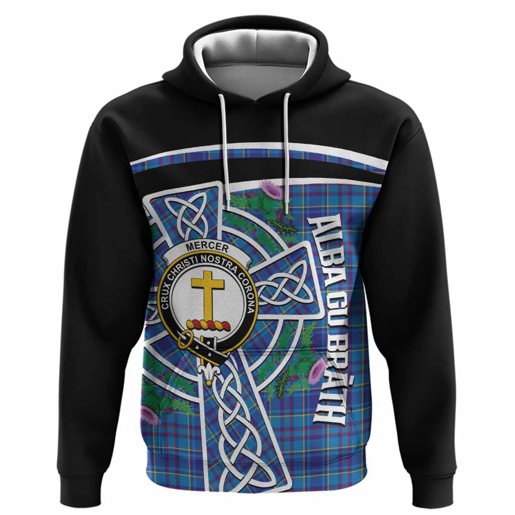 Mercer Tartan Crest Hoodie Scottish Thistle Celtic Cross Alba Gu Brath