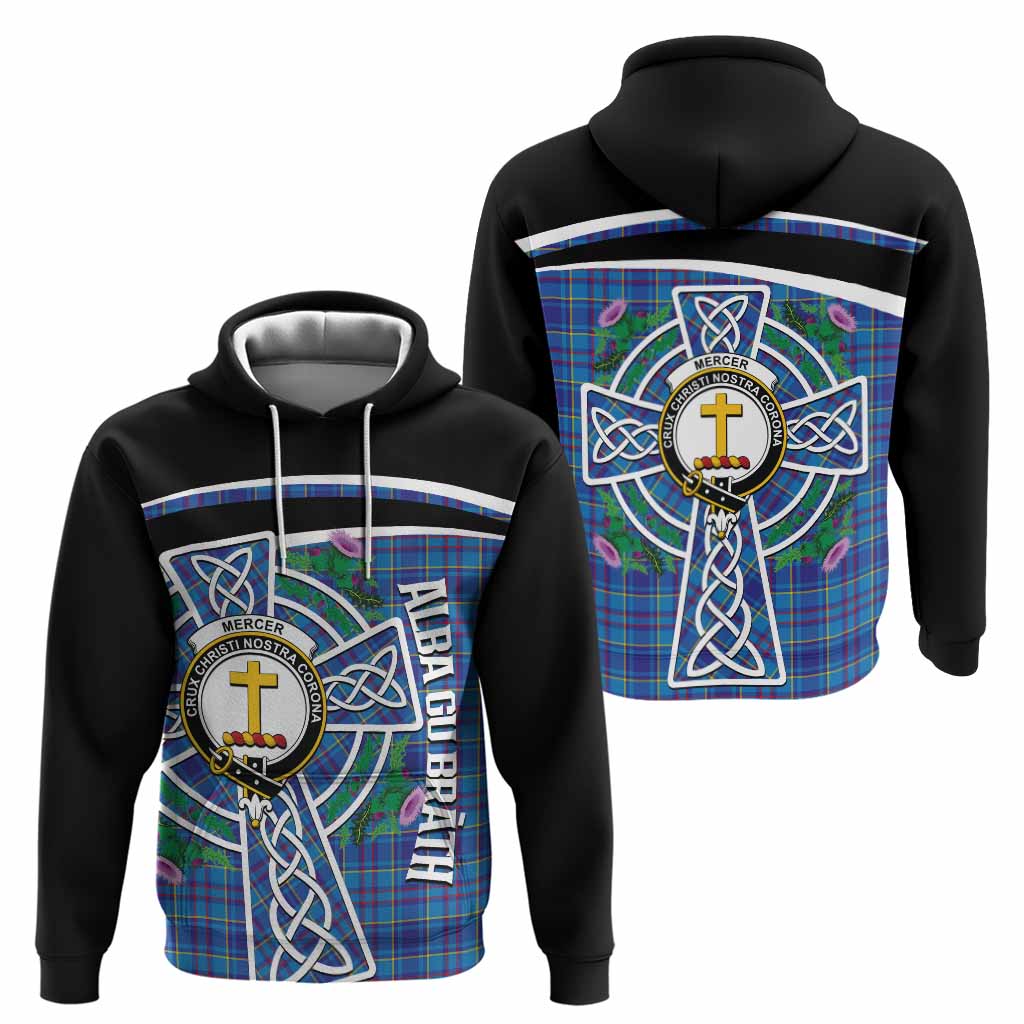Mercer Tartan Crest Hoodie Scottish Thistle Celtic Cross Alba Gu Brath