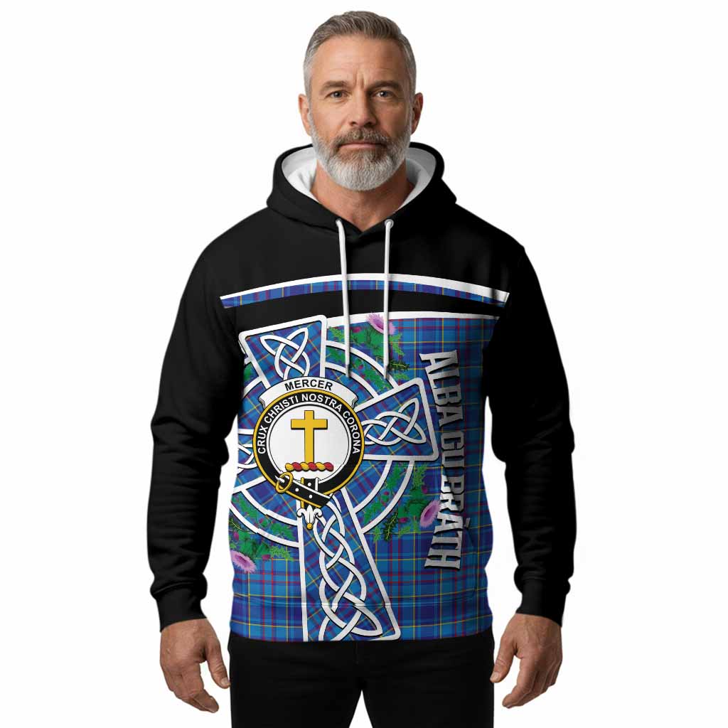 Mercer Tartan Crest Hoodie Scottish Thistle Celtic Cross Alba Gu Brath