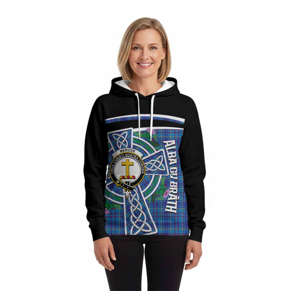 Mercer Tartan Crest Hoodie Scottish Thistle Celtic Cross Alba Gu Brath