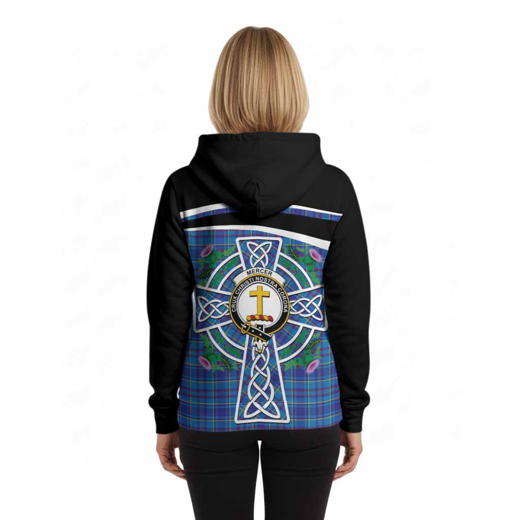 Mercer Tartan Crest Hoodie Scottish Thistle Celtic Cross Alba Gu Brath