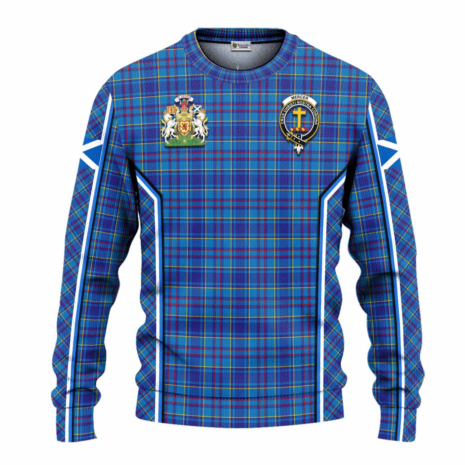 Mercer Tartan Crest Knitted Sweater Scotland Coat of Arm Flag Style - Tartan Vibes Clothing
