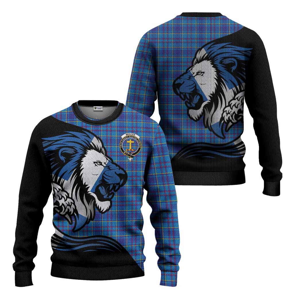 Mercer Tartan Crest Knitted Sweater Scottish Golden Lions Wave Flow