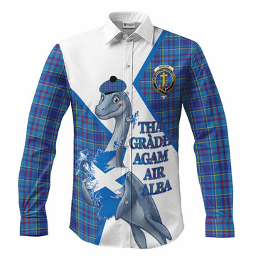 Mercer Tartan Crest Loch Ness Monster Long Sleeve Button Shirts Nessie Scottish Map Tha Gradh Agam Air Alba