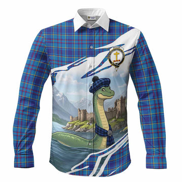 Mercer Tartan Crest Loch Ness Monster Scottish Heritage Art Long Sleeve Button Shirts
